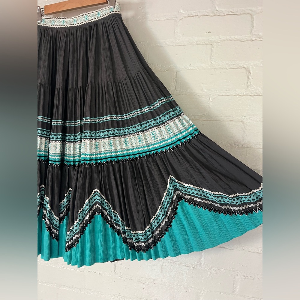 Patio Dress Skirt & Blouse Set Black, Silver and Turquoise Small Women's - Picture 6 of 10